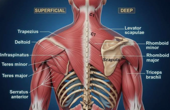 <p><span style="line-height: 115%;"><span>Trapezius, rhomboid major, levator scapulae, serratus anterior, and pectoralis minor.</span></span></p>