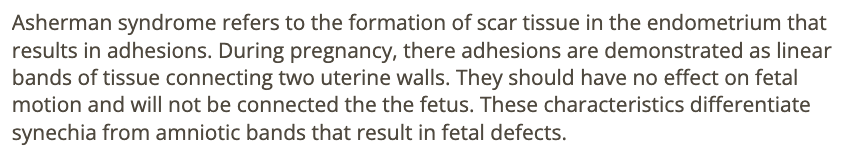 <p>a) uterine synechia</p>