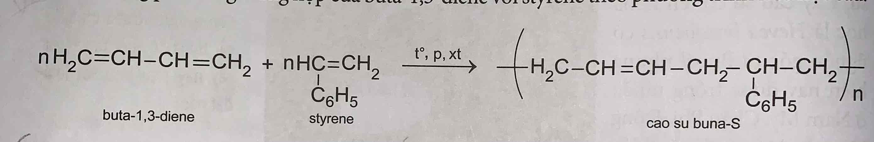 <p>Phản ứng trùng hợp của buta-1,3-diene với styrene</p>
