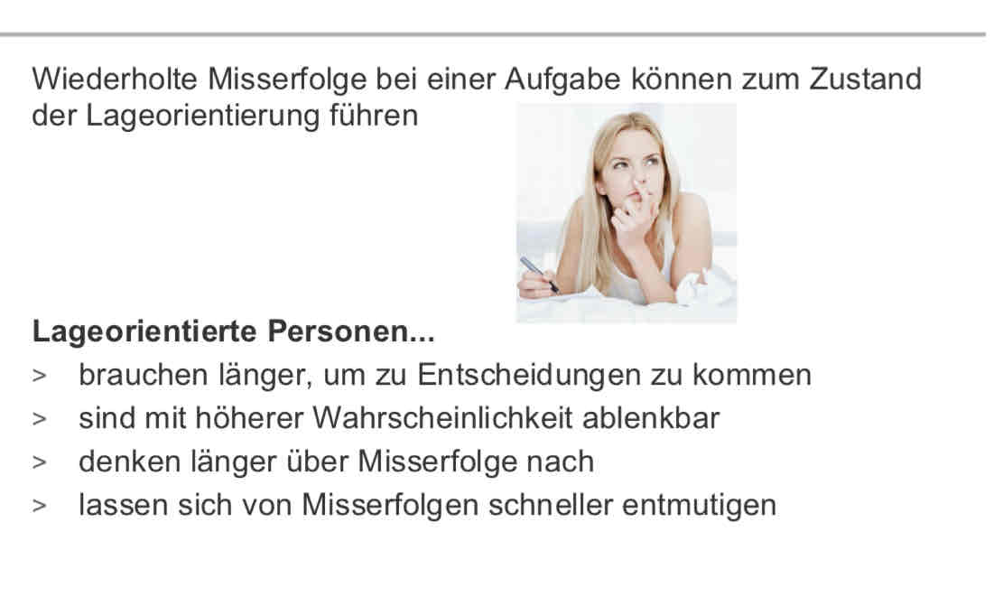 <ul><li><p>Realisierung der Absicht gefährdet</p></li><li><p>viel mehr nachdenken übner misserfolge</p></li><li><p>zu viel nachdenken über gegenwärtige, zukünftige oder vergangheitszustände </p></li><li><p>HÄTTE-HÄTTE FAHRRADKETTE</p></li><li><p>es kommt also nicht zur Veränderung, man hängt eher an dem was nicht erreicht wurde</p></li><li><p>daher sind diese Menschen auch eher unzufrieden</p></li></ul>