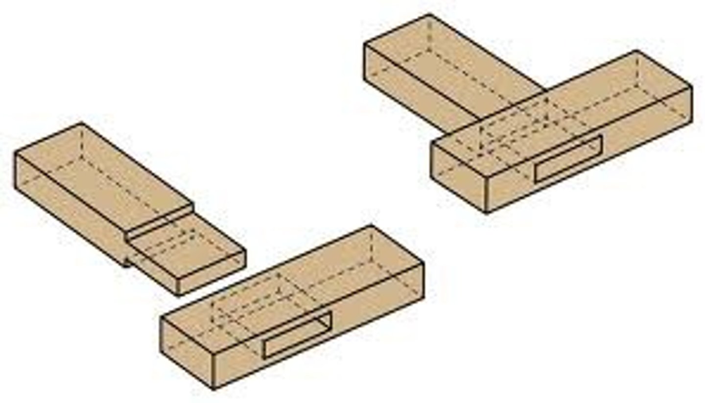<p>Type of Wood Joint</p><p>This type of joint is used for building wooden framework where great strength and rigidity are all important. It is made by cutting a hole or mortise in one piece and a tenon or tongue in the second piece to fit the hole in the other. The tenon may extend fully through the other piece or only part of the way.</p>
