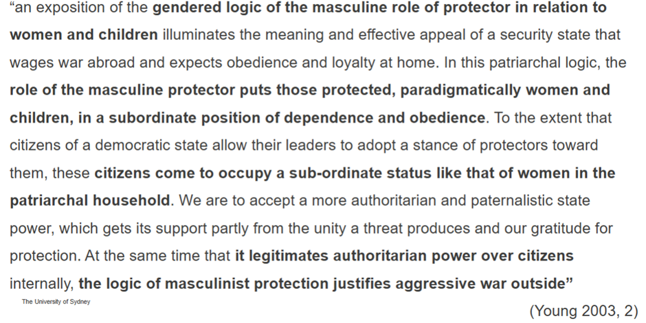 -	Myth is problematic because it enshrines patriarchal roles.
-	Creates dynamics of power (postcolonial and feminist).
