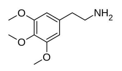 <p>a phenylalkylamine alkaloid from Lophophora williamsii: peyote cactus </p><ul><li><p>8-9% alkaloids in dried material </p></li><li><p>psychedelic/hallucinogen (300-500 mg) </p></li><li><p>Cultural significance in Aztecs/ Native Mexicans</p></li></ul>