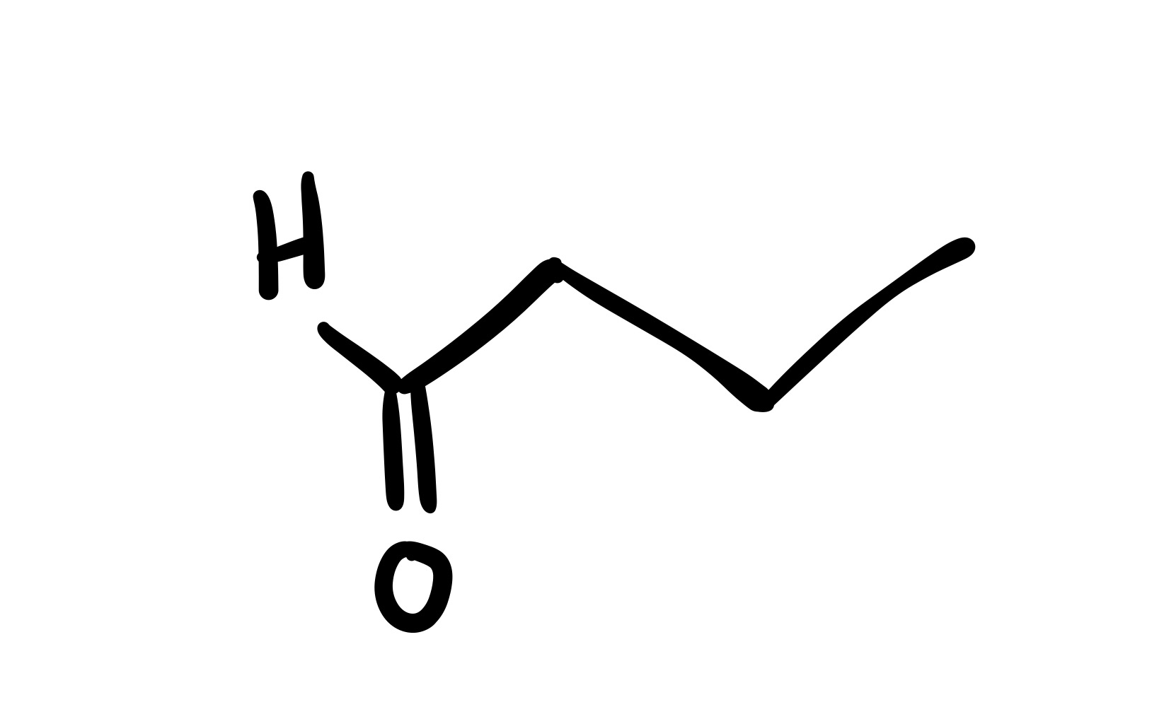 <p>The triple bond is broken. The O is added as a double bond, and the H as a single bond on the carbon chain</p>