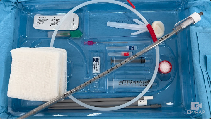 <p>A medical simulation kit designed for training in the procedure of inserting a chest tube to evacuate air or fluid from the pleural space. </p>