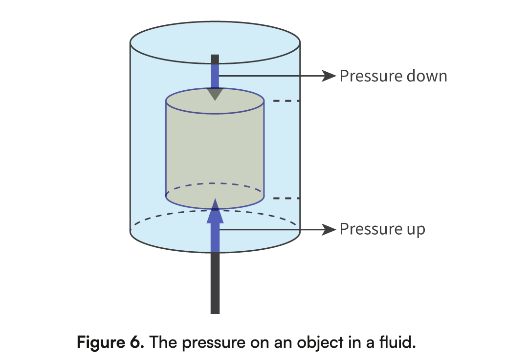 <p>Caused by the differences of pressure between top and bottom of a fluid.</p><p><strong>F<sub>b</sub>= pVg</strong> (density of the fluid × Volume of fluid displaced × 9.8)</p>