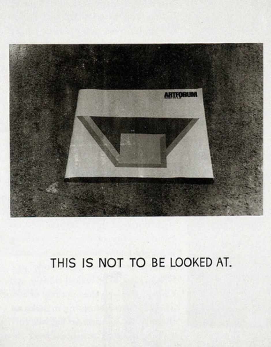 <p>John Baldessari, This Is Not To Be Looked At</p>