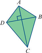 <p>the kite shown is made using two sticks, AC and DB. the length of AC is 100cm and the length of DB is 70cm. find the area of the kite.</p>