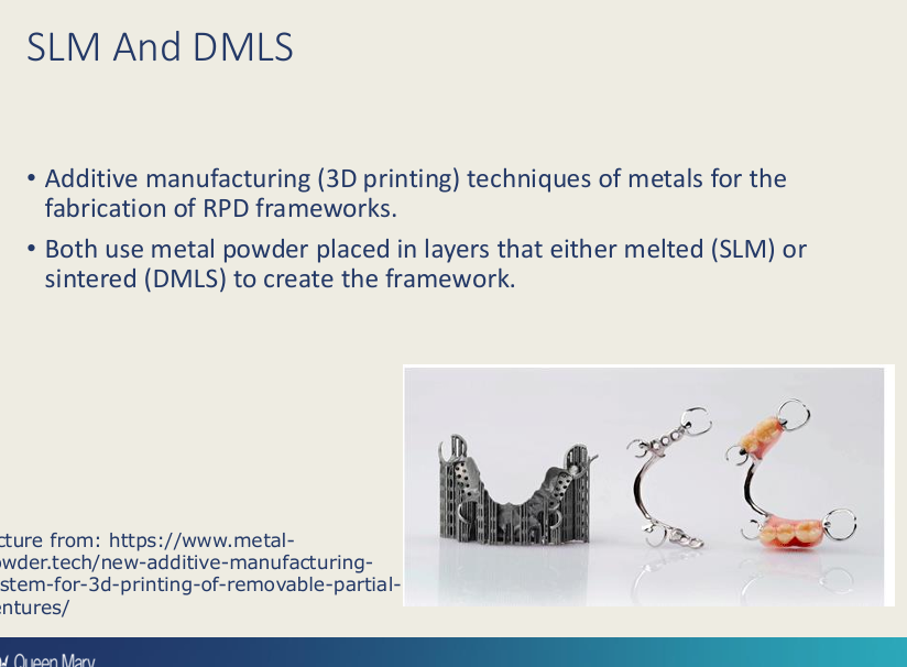<ul><li><p>additive</p></li><li><p>metal powder in layers</p></li><li><p>In SLM - melted</p></li><li><p>In DMLS - sintered</p></li></ul><p></p>