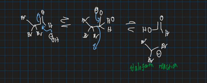 <p>Methyl ketone reacts with halogen in presence of base to form haloform and carboxylate salt</p>