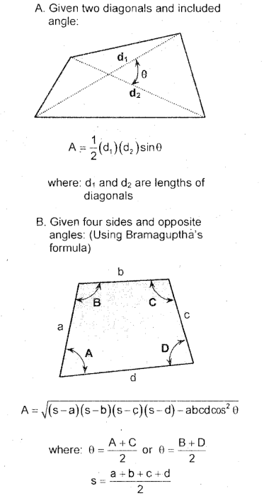 <p>Heron’s Formula &amp; Bramaguptha’s Formula alike<br>theta = median of opposite angles<br>semi-perimeter = sum of sides/2</p>
