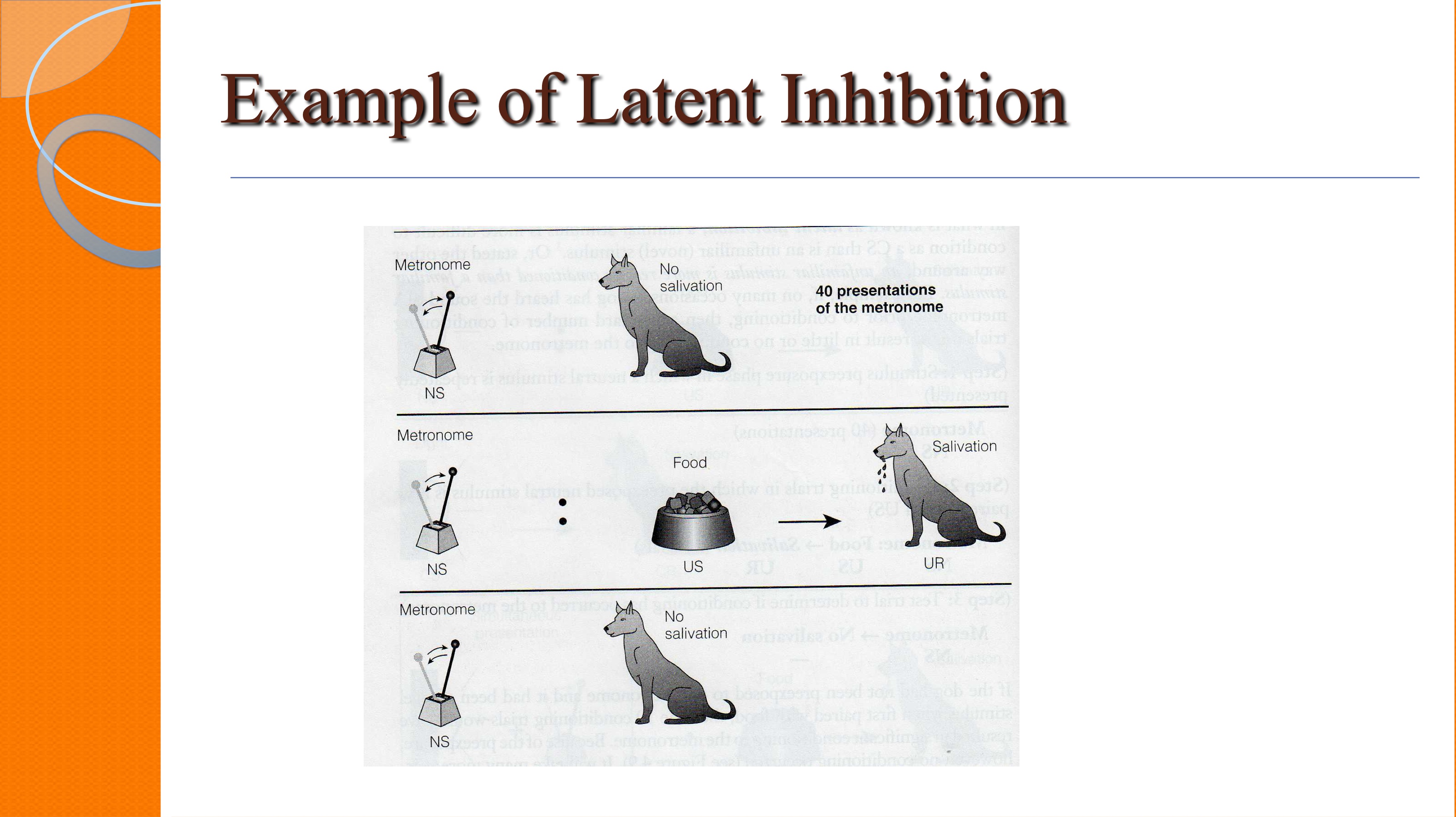 <p>prior exposure to a NS without consequences makes it harder to later form new associations with that S</p><p>procedure:</p><ul><li><p>Pre-exposure: NS (ie. tone) is presented repeatedly without being paired with US (ie. food)</p></li><li><p>Conditioning: that same S is now paired with a US (ie. tone + food).</p></li><li><p>Test: Researchers observe how quickly the subject learns the association.</p><p>Effect:</p></li></ul><p>Learning is slower than usual — the subject takes longer to associate the pre-exposed stimulus with the US.</p><p></p>