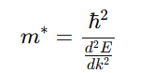 <p>where:</p><ul><li><p>E(k) = Energy dispersion relation (band structure)</p></li><li><p><span style="font-family: &quot;Cambria Math&quot;, serif">ℏ</span> = Reduced Planck’s constant (h2π\frac{h}{2\pi}2πh<span>​</span>)</p></li><li><p>k = Wavevector (momentum representation in crystals)</p></li><li><p><strong>Smaller m</strong><span style="font-family: &quot;Cambria Math&quot;, serif"><strong>∗</strong></span><strong> → Faster electrons → Higher conductivity.</strong></p></li></ul><p></p>