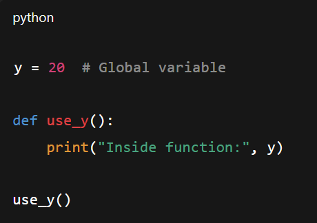 <p>function called with a variable that’s only defined outside of function →</p>