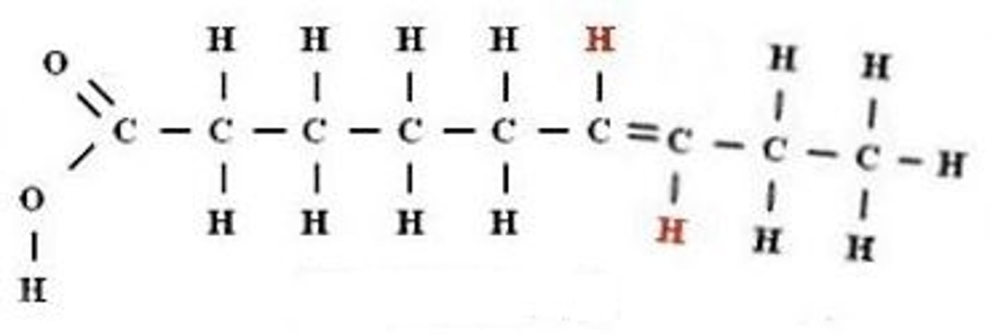 <p>A fatty acid where some of the carbons are NOT "full" of hydrogen, some of the carbon-carbon bonds are double bonds, but the fatty acid chains will be will still be straight (not "kinked" or bent). Considered very unhealthy.</p>