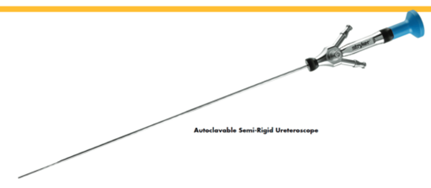 <p>semi rigid ureteroscope is used for</p>