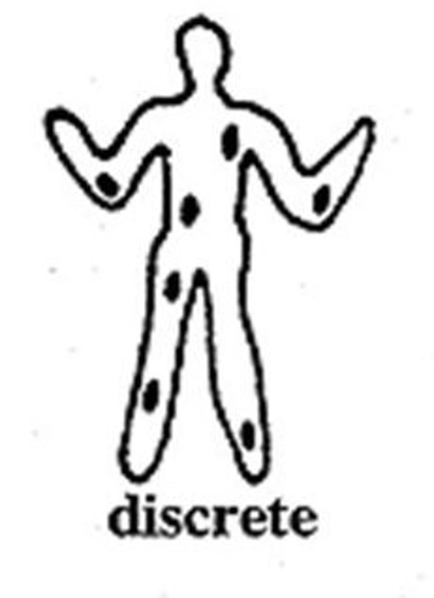 <p>Separate, distinct lesions that are not joined to one another</p>