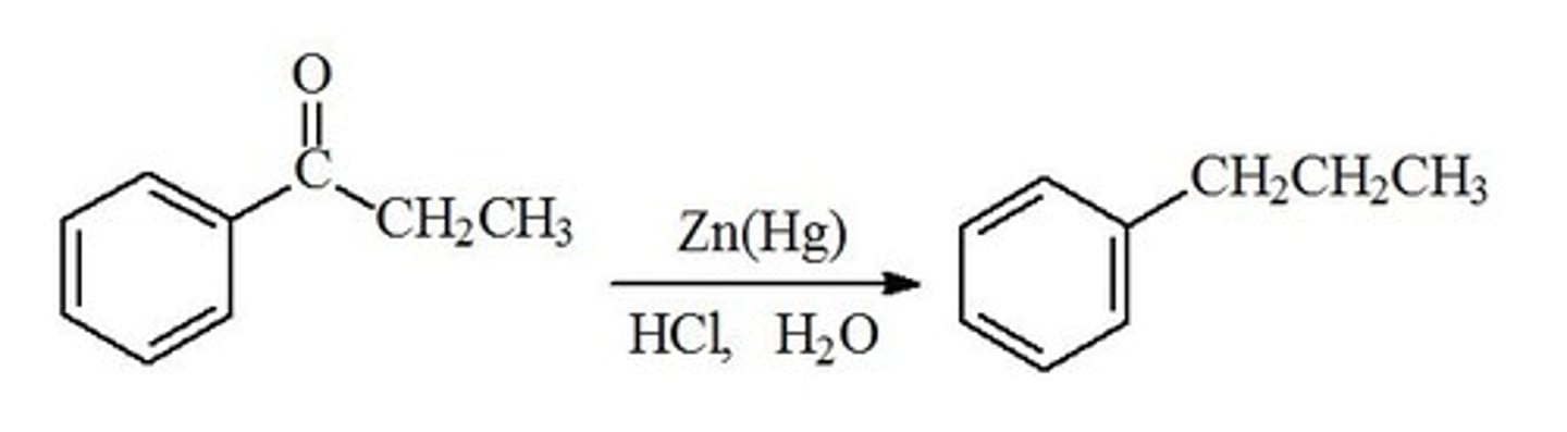 <p>Zn/Hg+ in HCl to produce alkane</p>