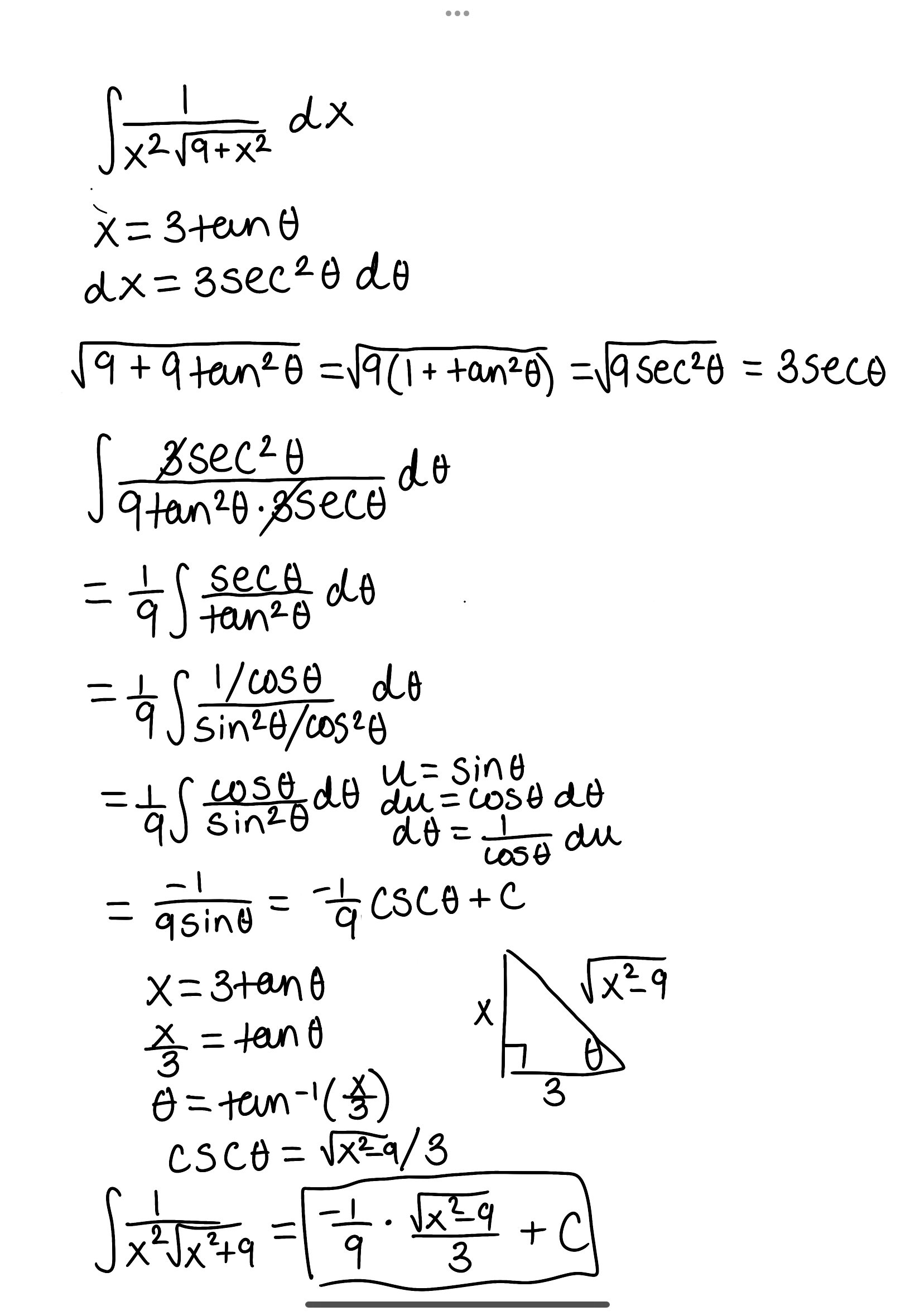 <p><span>The answer should have √(9+x²)</span></p>