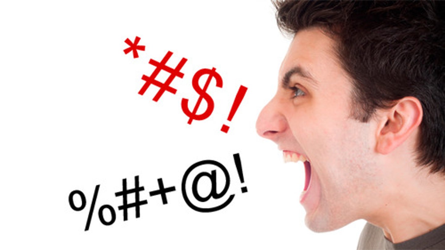 <p>unpleasant words or phrases, often intended to criticize or insult someone</p><p>ex: There was a lot of .... in this movie which may corrupt the minds of children.</p>