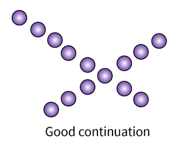 <p><span>The tendency to group together features that form a smooth, continuous path rather than those with a sharp discontinuity. </span></p><p></p><p><span>In the image, the tendency is to see the image made up of two straight, overlapping lines rather than, say, two "V" shapes (one upside down) connected at the vertex.</span><strong>&nbsp;</strong></p>