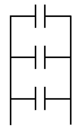 <p>Each capacitor has a capacitance 𝐶. What is the equivalent capacitance for this combination of capacitors?</p>