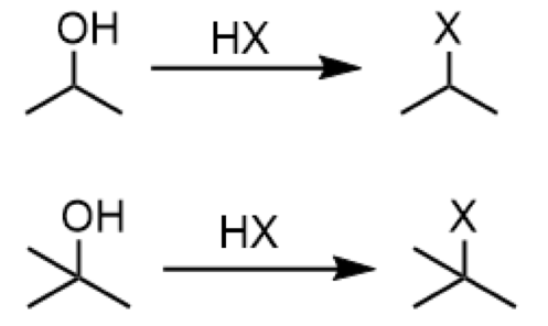 <ul><li><p>reagents: HX </p><p></p></li></ul><p></p>