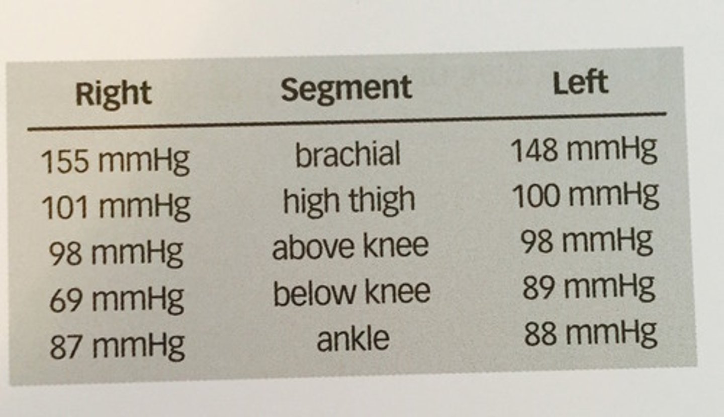 <p>274. (Peripheral arterial measurement techniques)</p><p>determine the ABI's from the segmental pressure study in question above:</p><p>a. right 0.56, left 0.59</p><p>b. right 0.56, left 0.56</p><p>c. right 0.59, left 0.56</p><p>d. right 1.78, left 1.68</p>