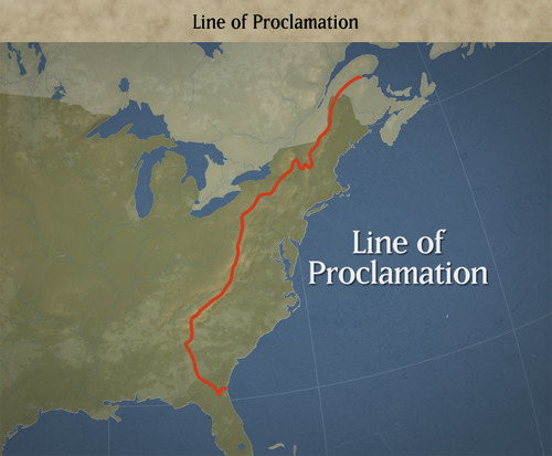 <p>a statement made by the King stating the colonist could not move west of the Appalachians</p>