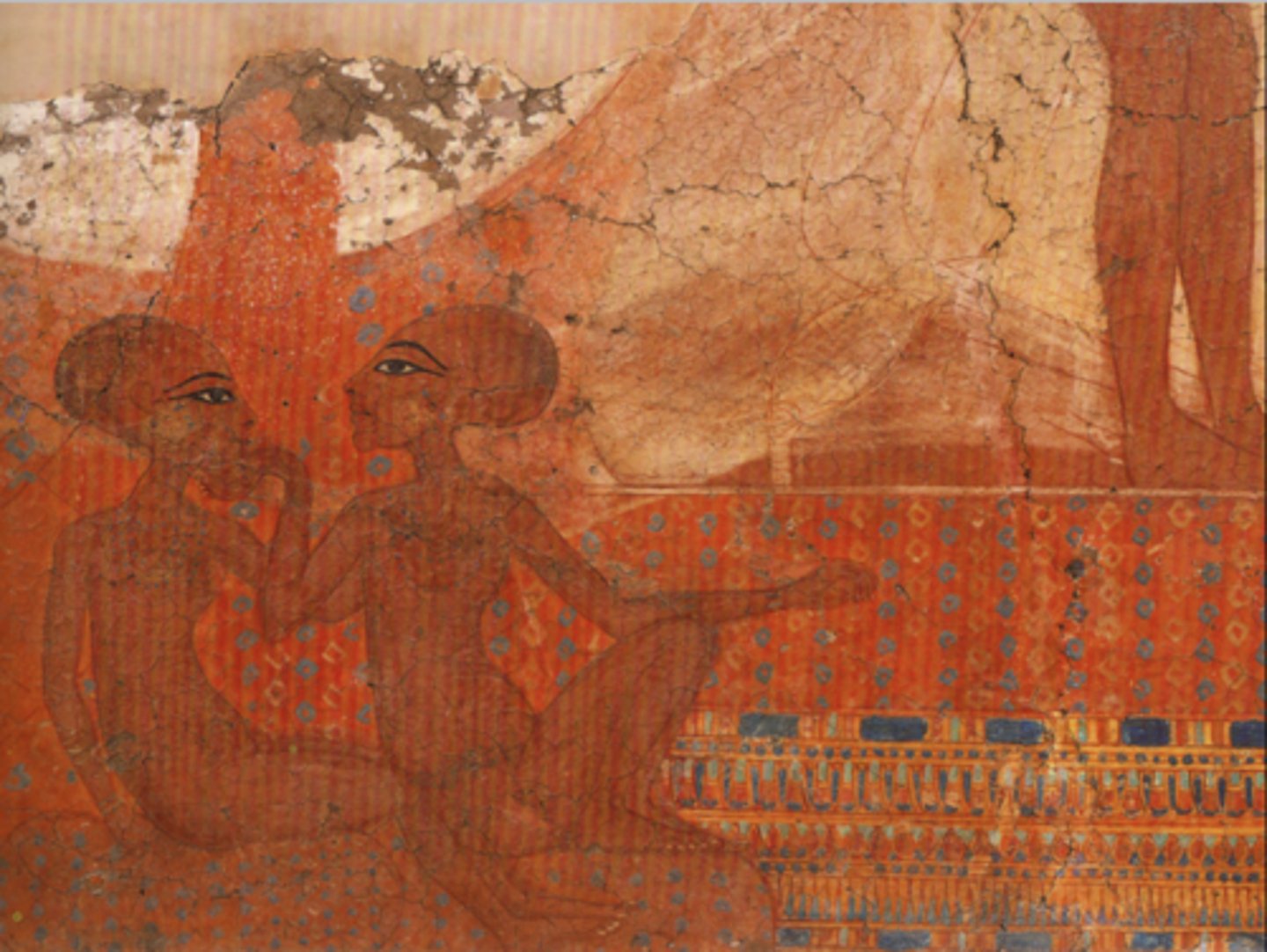 <p>- Usually only the daughters shown in imagery</p><p>- Weird alien-like heads are typical here</p><p>- Intimate scene where the daughters seem to be playing, not common outside of the Amarna period</p><p>- More realistic Amarna style</p><p>- For some reason, only daughters displayed in art, not sons</p><p>- From a palace</p>