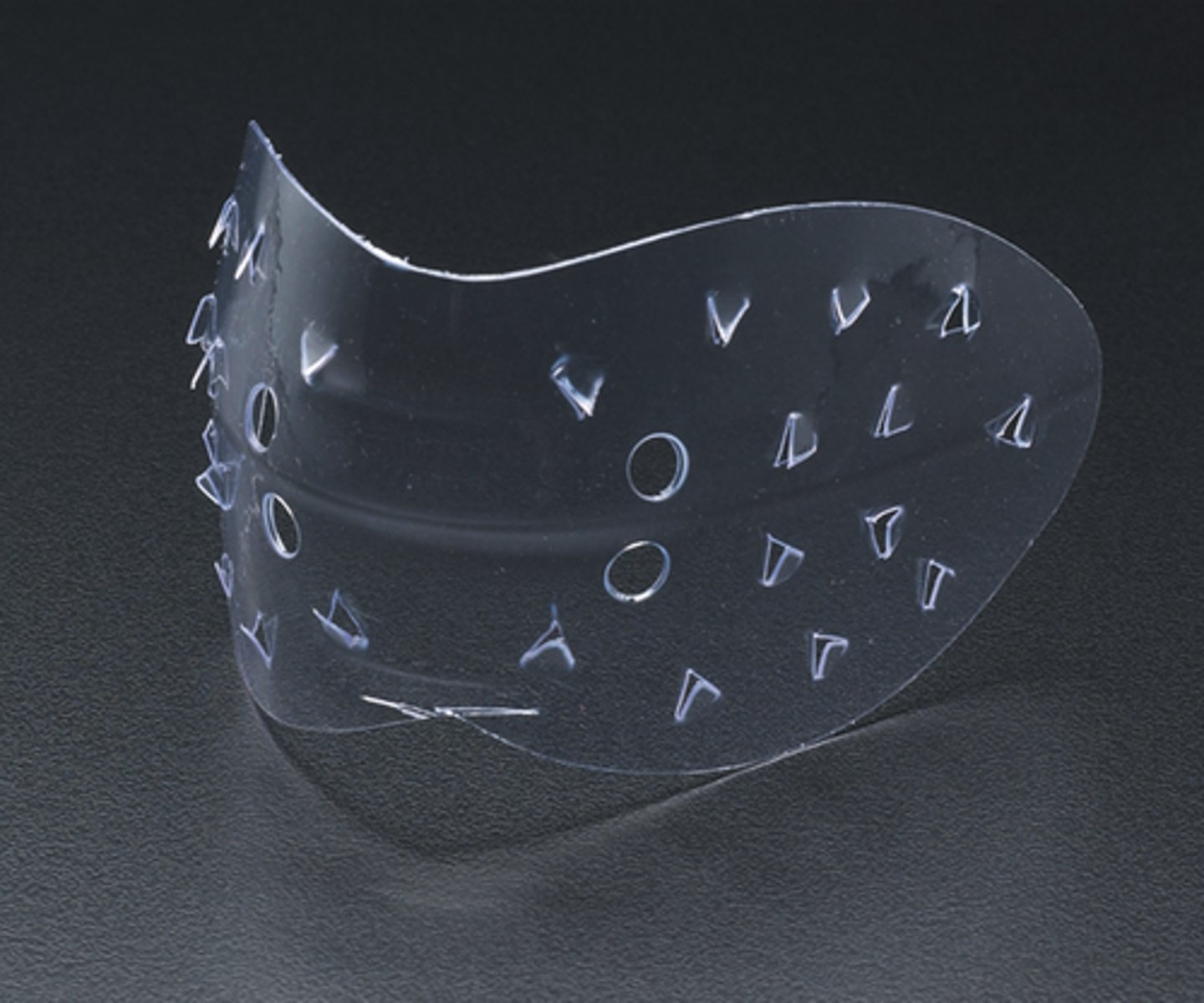 <p>plastic devices used to maintain closure and contour of the mouth; may be clear or opaque</p>