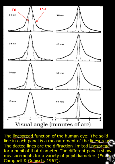 <p>impact on VA of pupil size </p>