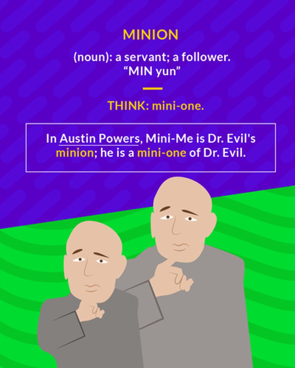 <p>a submissive, servile follower</p><p>(noun) a servant; a follower</p>