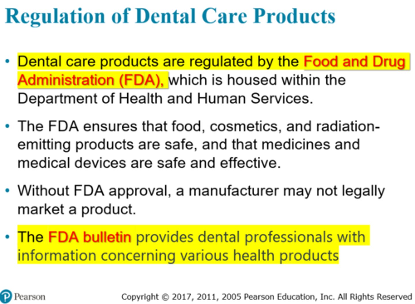 <p>Food and Drug Administration (pg. 284)</p><p>3 multiple choice options</p>