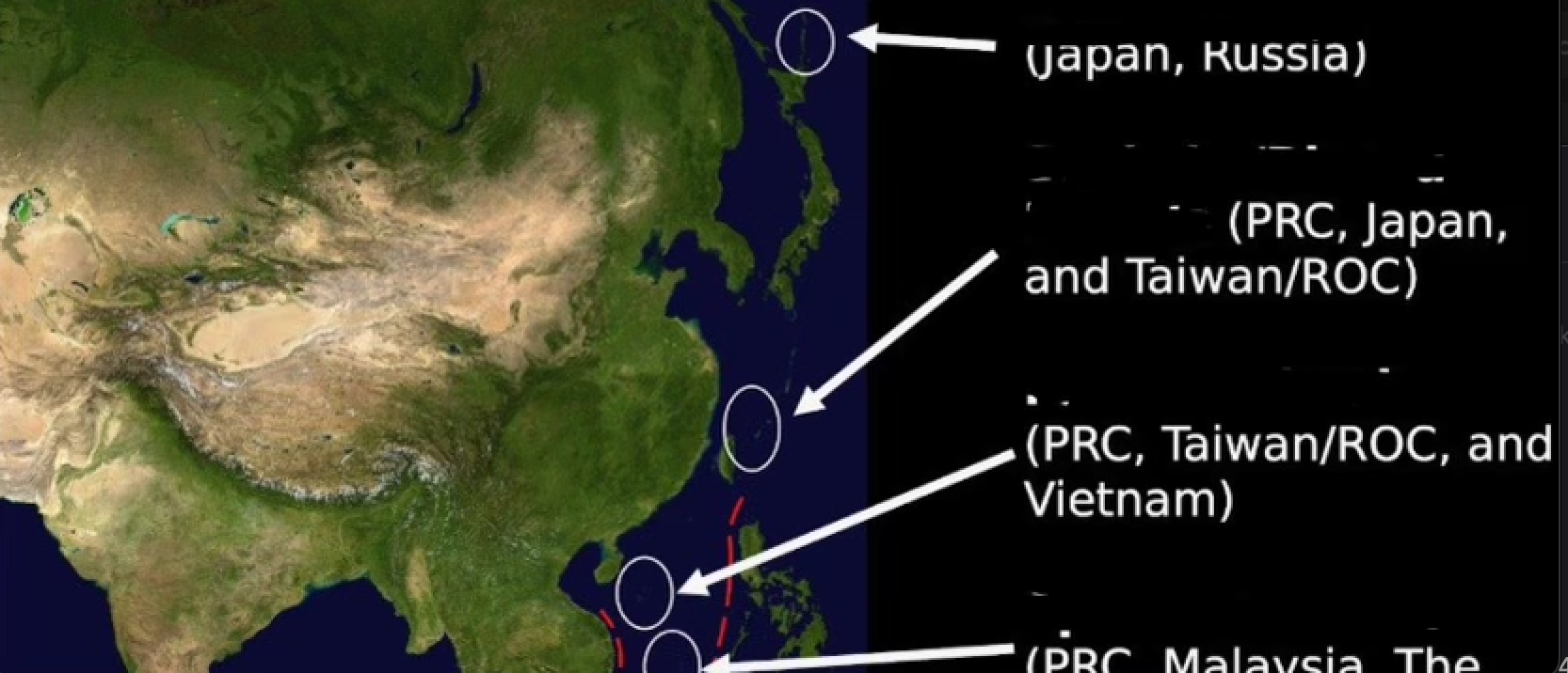 <p>4 disputed islands off of the coast of China?</p>