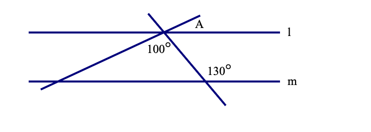 <p><strong>HW 9.2</strong></p><p><strong>Q19) </strong><span style="background-color: transparent !important;"><span>Find the measure of angle A. Assume lines l and m are parallel.</span></span></p>