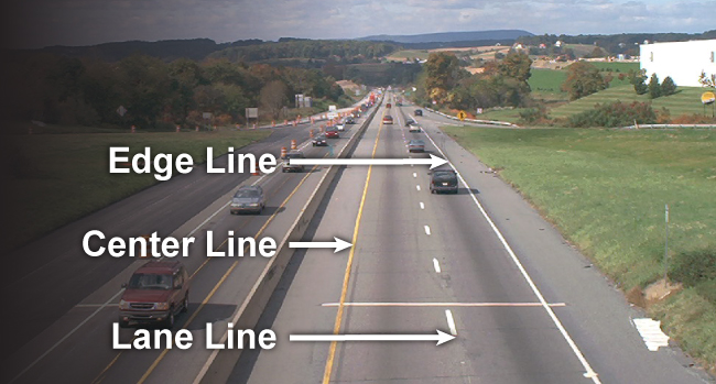 <p>Solid yellow line </p><p></p>