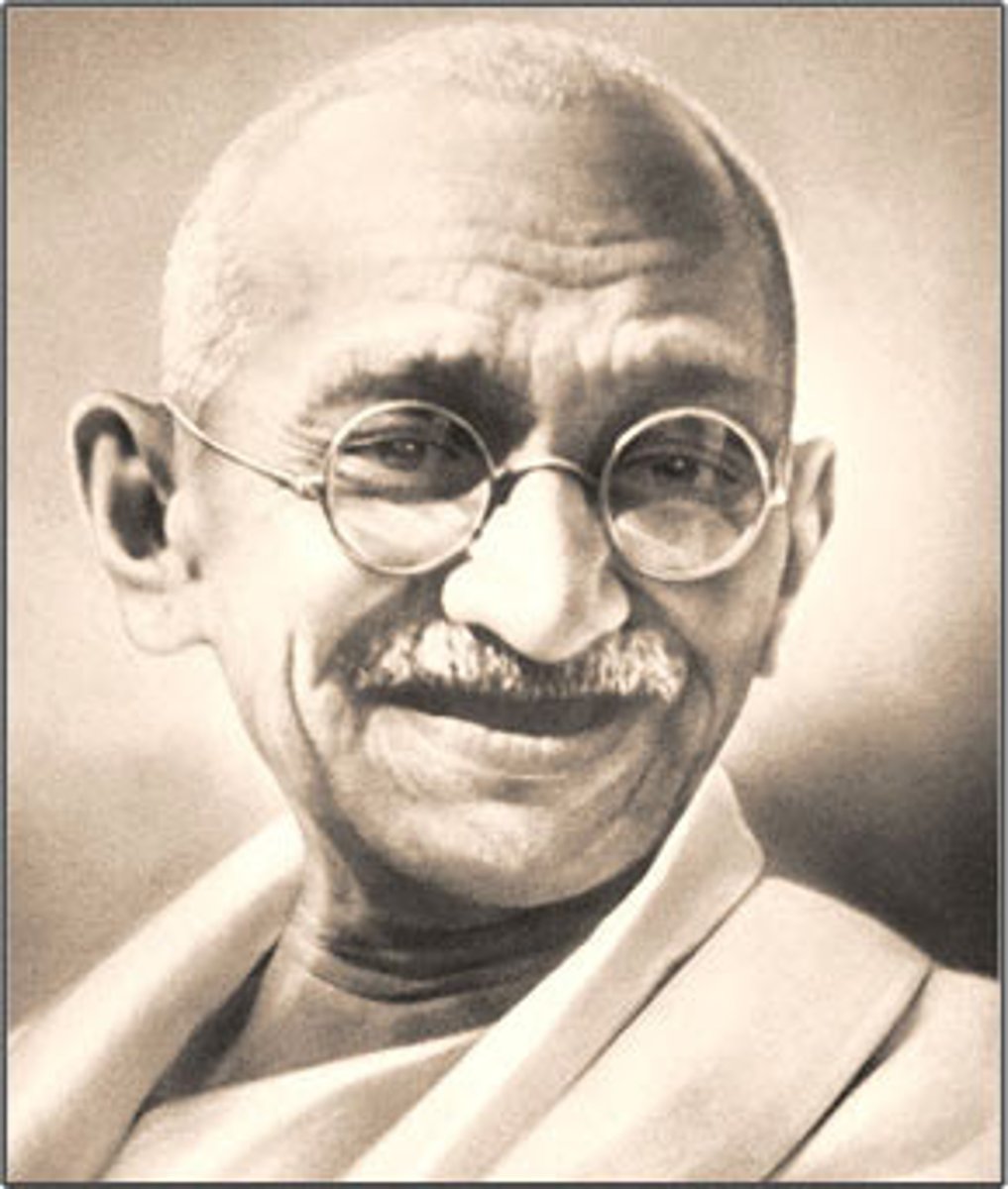 <p>political leader and undoubted spiritual leader of the Indian drive for independence from Great Britain; the first individual to champion non-violence to achieve political change; although gaining independence, his dream of a united India where Muslims and Hindus could live peacefully side by side was not realized when India was partitioned</p>