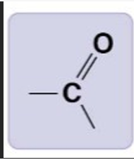 <p>&gt;C=O<br>Hydrophillic, can hydrogen bond, polar charges</p><p>Ketones, Aldehydes</p>