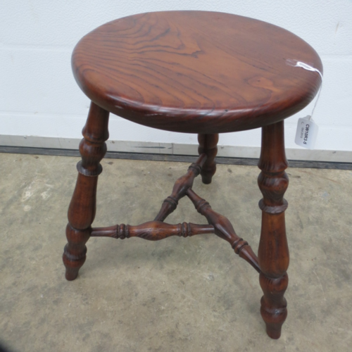 <p>Nineteenth-century British stretcher used on three-legged furniture, chiefly stools; Each leg is joined by a horizontal member to another such member extending from an adjacent leg; The 3 stretcher members form a triangular configuration beneath the seat</p>