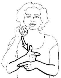 <p>With your hands signing &quot;L,&quot; touch your chin with your thumb and bring it down on top of your other hand in front of your lower chest</p>