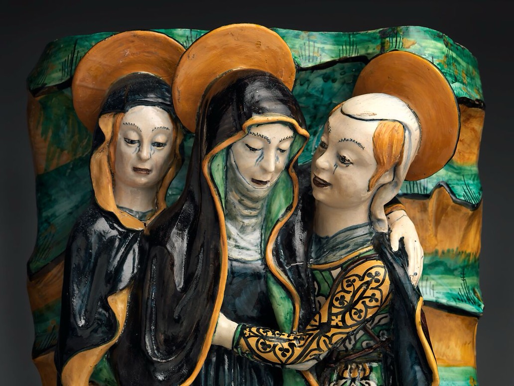 <p><span><em>Bewening van Christus</em></span></p><p>maker: Emilia Romagna</p><p>datering: tweede helft 15de E CE</p><p>locatie: onbekend</p><p>materiaal/techniek: sculpturale majolica</p><p>kenmerken:</p><ul><li><p>staande figuren in hoogreliëf</p></li><li><p>huilend</p></li><li><p>verdrietig</p></li><li><p>emotionaliteit</p></li></ul><p></p>