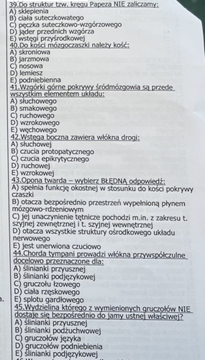 <p>43</p><p>Bezpośrednio przestrzeń wypełnioną płynem rdzeniowym (przestrzeń podpajęczynówkową) otacza opona pajęcza i opona miękka.</p>