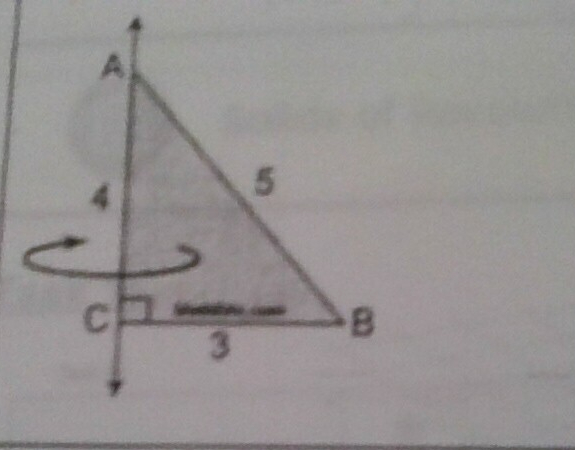 <p>Rotate Triangle ABC continuously around line AC. What shape does it become?</p><p>What is its Radius, diameter and height?</p>