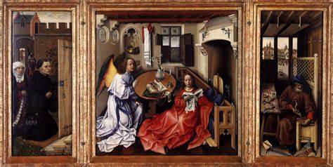 <p><strong>Merode Altarpiece</strong></p><p>Robert Campin</p><p>Northern Renaissance</p><p>1425-1428</p><p>Tempera and oil on panel</p>