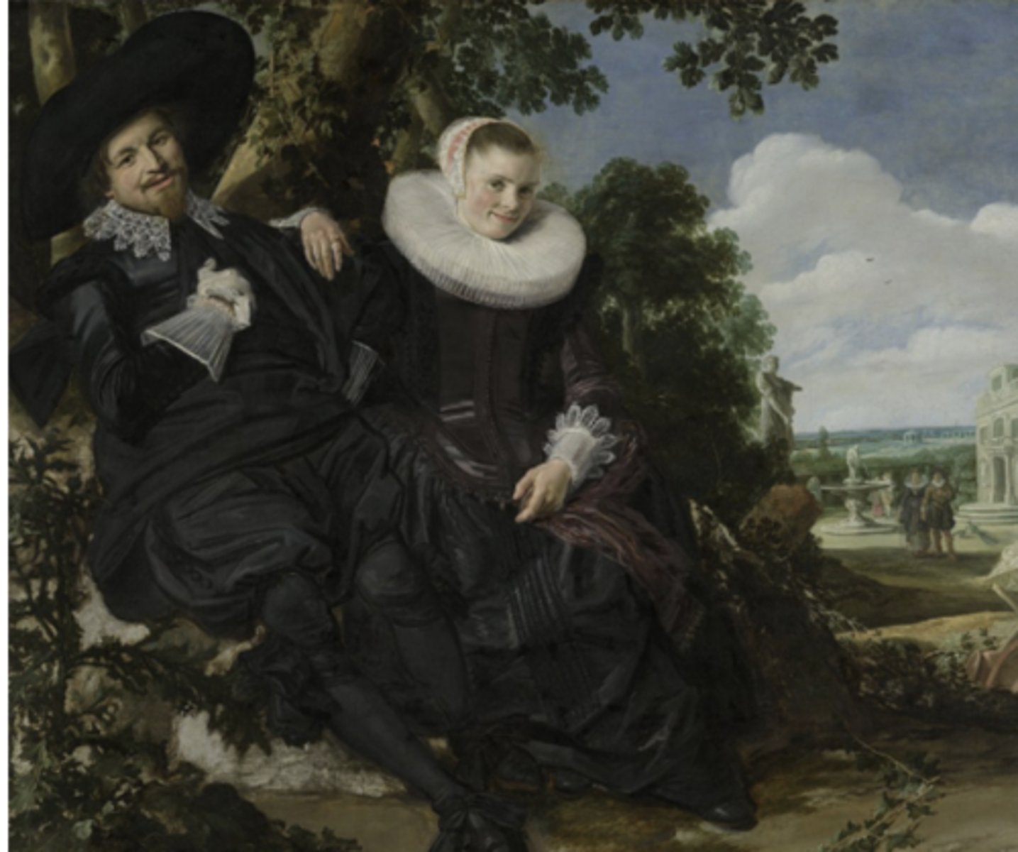 <p>A painting of their Wedding </p><p>They're happy in this picture, which doesn’t happen often in these paintings </p><p>The tree in the back, specifically the ivy, is a symbol of a good marriage </p><p>Hung in their house </p><p>- baroque </p>