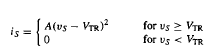 <p>A square-law device is an electronic component whose output current is proportional to the square of the input voltage. It models the behavior of a real device called field-effective transistors. </p>