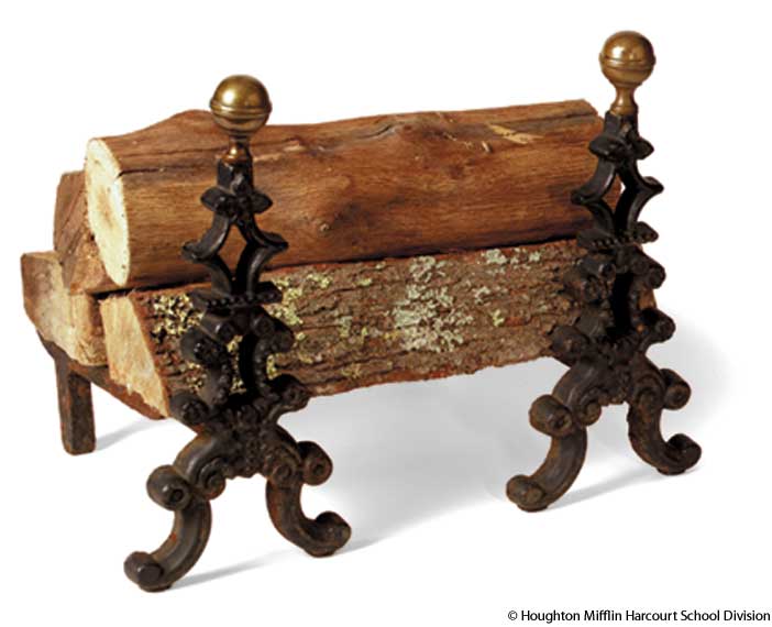 <p><span>a metal support, typically one of a pair, that holds wood burning in a fireplace.</span></p><p></p>