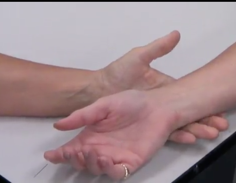 -Forearm is supinated and on the table for support
-You stabilize the distal end of the forearm