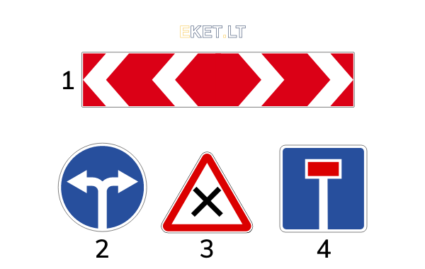 <p>Which of the following road signs indicates the direction of driving in the T-intersection:</p>